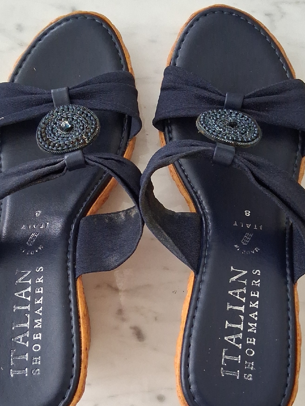 Italian Shoemakers Women's Navy Beaded Slide Sandals